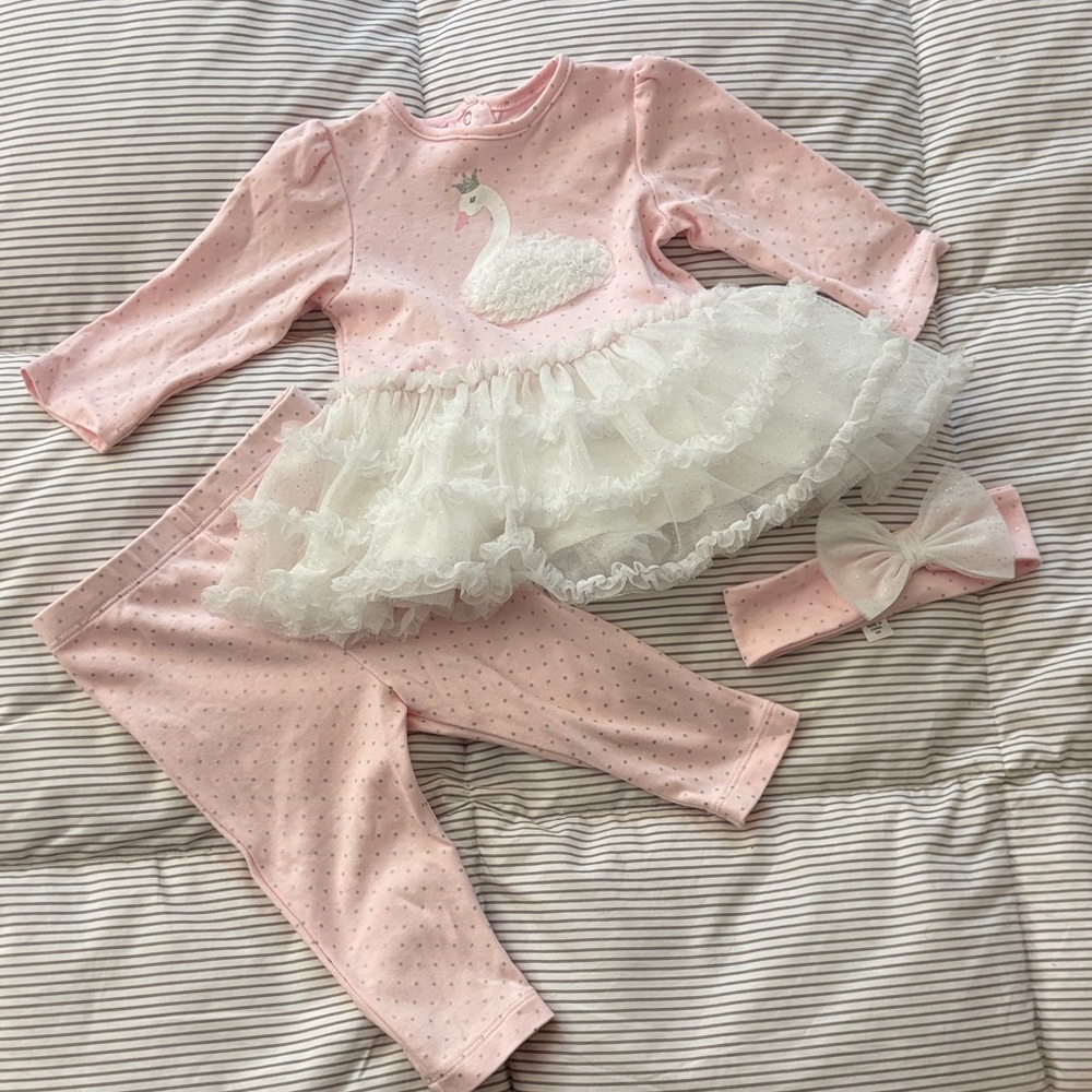 45. Little Me Pink and White Swan Tutu Set